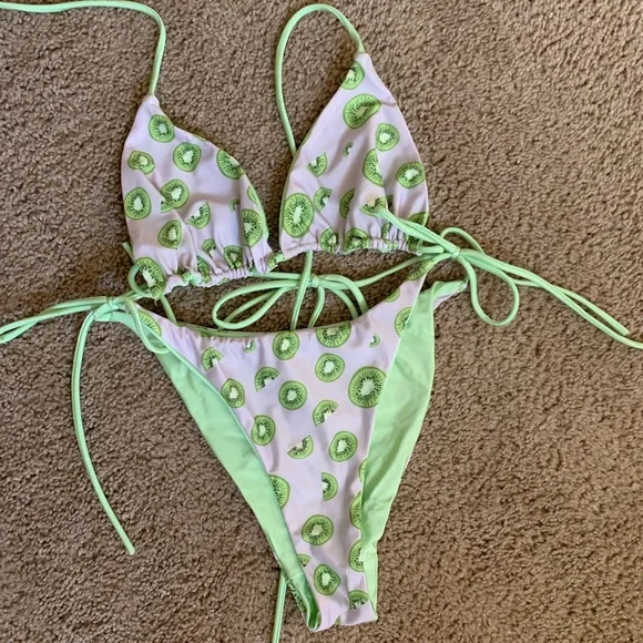 Lucy in the Sky Kiwi Print Bikini - White and Green - Picture 8 of 8